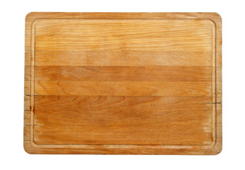 Used wooden chopping board isolated on white background
