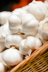 Close up view of pile of garlic