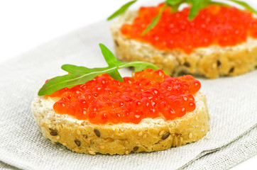 Two Snacks with Red Caviar