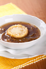 Onion soup with beef broth and bread