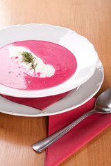 Farmer soup, cream and red beets with potatoes