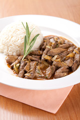Pork liver with rosemary and rice