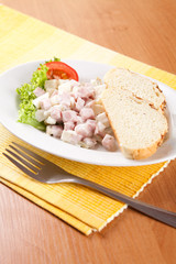 Cheese salad with ham and mayonnaise