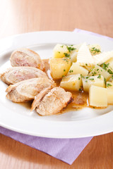 Pork rolls with sauerkraut and boiled potatoes