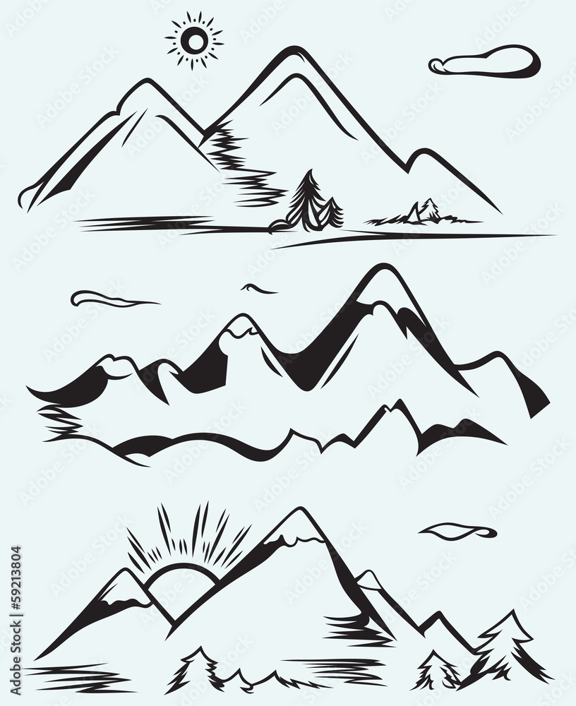 Poster mountain range isolated on blue background - Posters