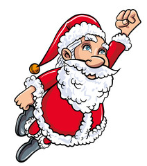 Cartoon Santa flying like superman