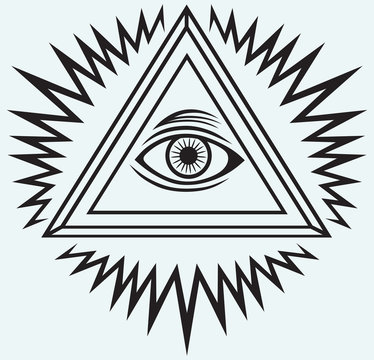 All seeing eye isolated on blue background