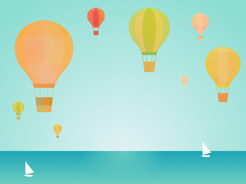 Hot air balloons - Blue sky - Ocean