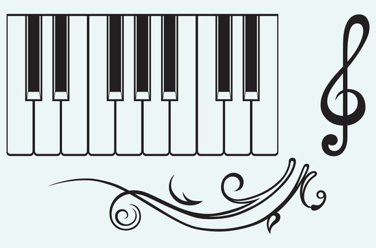 Piano and treble clef isolated on blue background