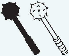 Iron mace isolated on blue background