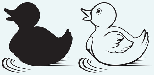 Silhouette duckling isolated on blue background