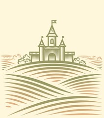 Rural landscape with hill and Castle