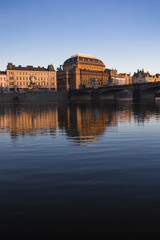 Prague national Theatre in sunrise, Czech Republic