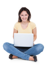 Naklejka premium Happy Young Woman Using Laptop