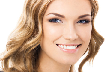 Fototapeta premium Happy smiling young woman, over white