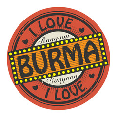 Grunge color stamp with text I Love Burma inside, vector
