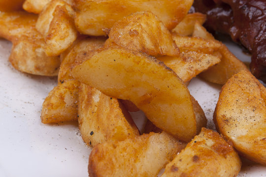 Golden Fried Crisp Potato Wedges.