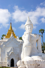 Fototapeta na wymiar white statue in front of Settawaya pagoda in Mingun