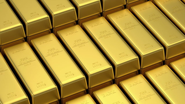 Stack of Golden Bars. Seamless Looping Animation. HQ Video Clip
