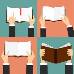 Vector set of hand holding books
