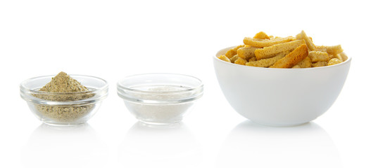 Croutons, salt and the spices
