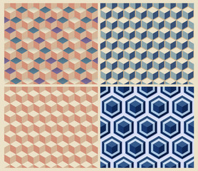 Seamless geometric cube background set. Patterns Vector