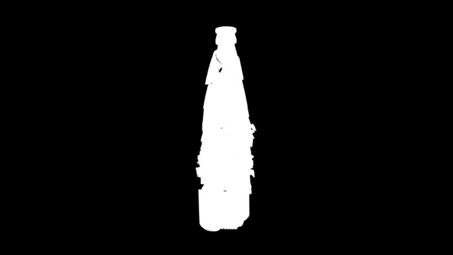 Shattered and broken glass bottle with slow motion. Alpha