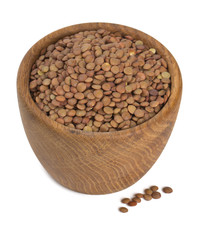 brown lentils in a woden bowl