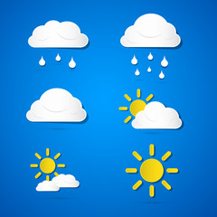 Vector Weather Icons. Clouds, Sun, Rain