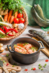 Fresh ingredients for fish soup