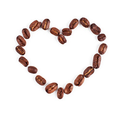coffee beans on a white background. heart. love. texture