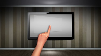 Business Concept in Monitor, Open with Hand Click