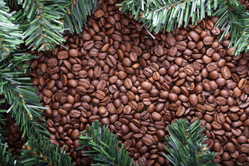 Christmas tree and coffee background
