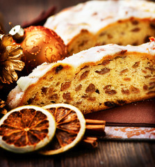 Christmas Stollen. Traditional Sweet Fruit Loaf