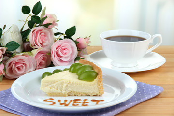 Slice of cheesecake with grape berries
