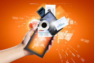 Closeup of human hands holding ipad