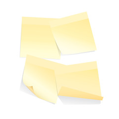 four yellow stick notes on white background