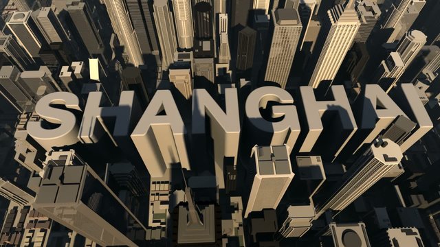 animation from the city name Shanghai with building