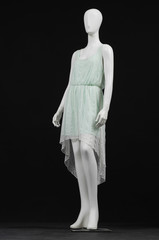 evening gown dress on a female mannequin on black background