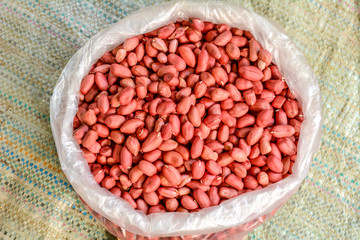 Peanut kernels put in plastic bags