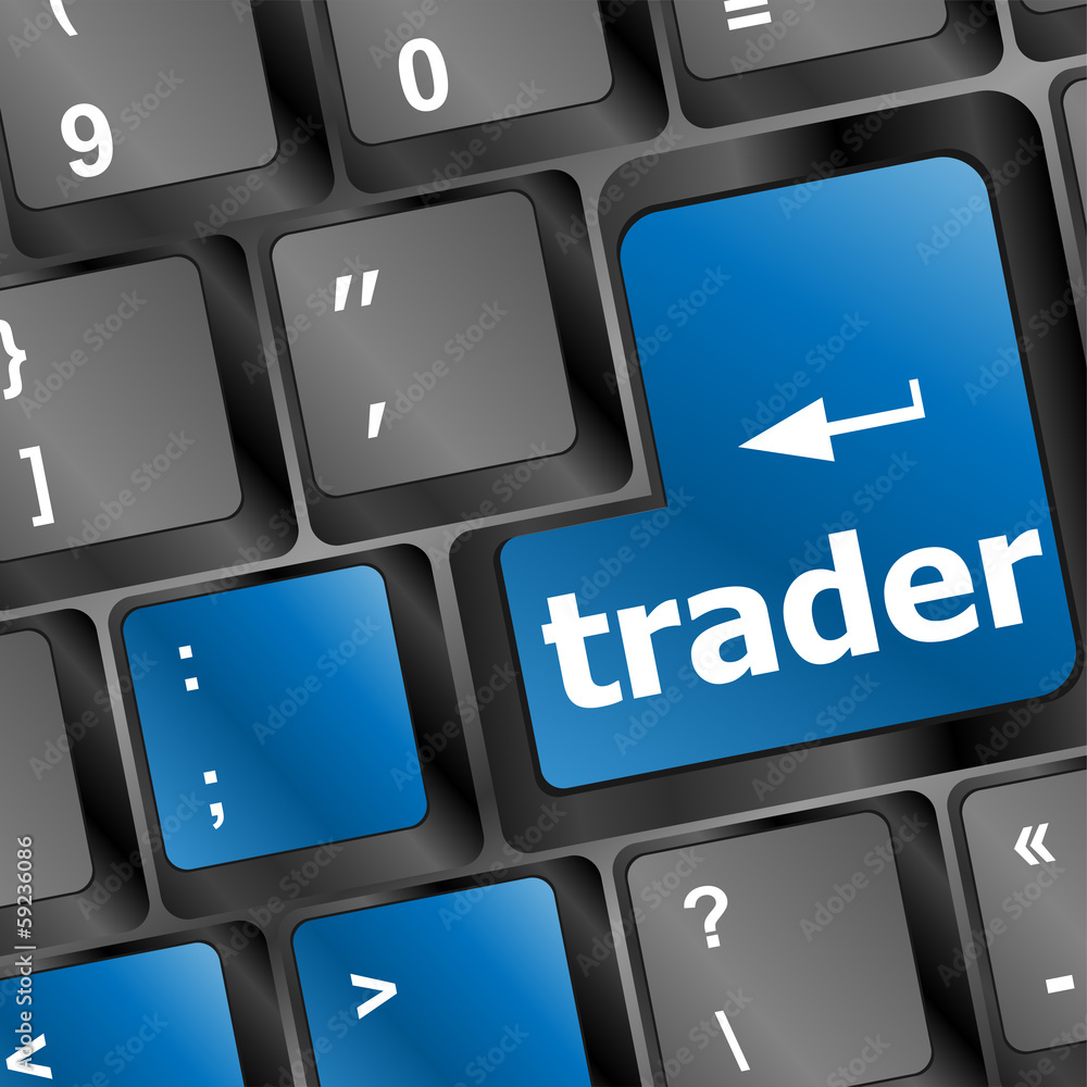 Poster trader keyboard representing market strategy - business concept