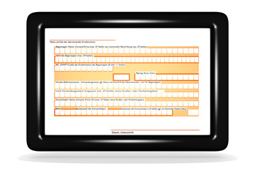SEPA, Überweisungsschein auf einem Tablet