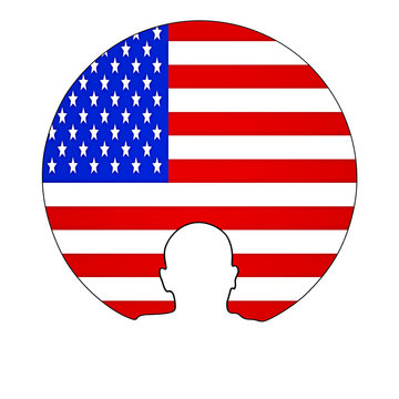 outline with america flag and head
