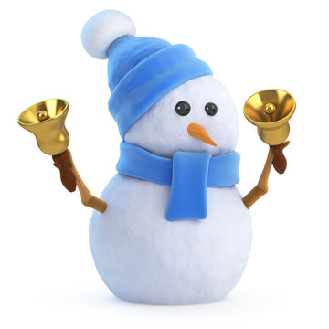 Cute snowman rings the bells