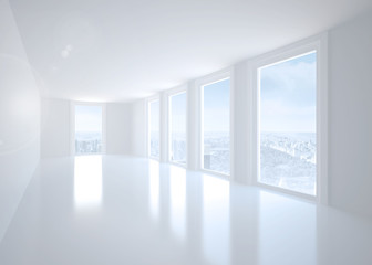 Bright white corridor with windows