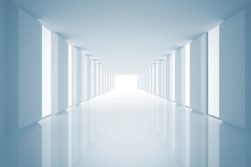 Lit up white modern hallway