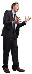 Stressed businessman gesturing