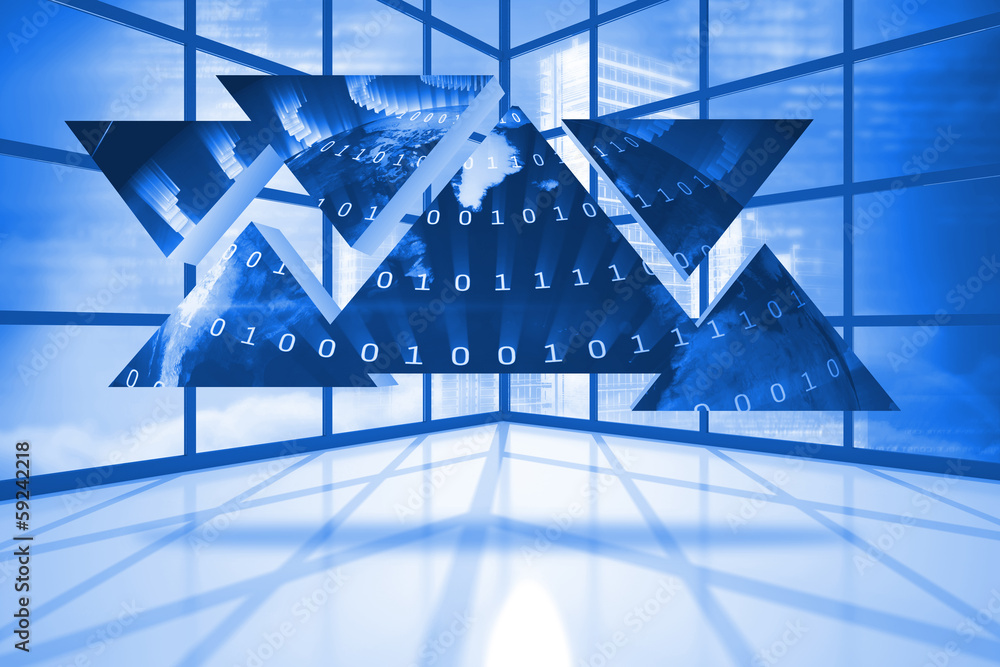 Poster Binary code graphic on abstract screen in room
