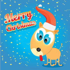 vector Christmas dog in Christmas santa red hat