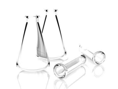 Laboratory glassware for liquids on white background